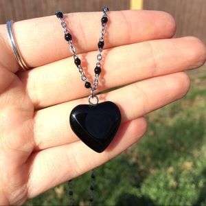 Black Heart Natural Gemstone Necklace